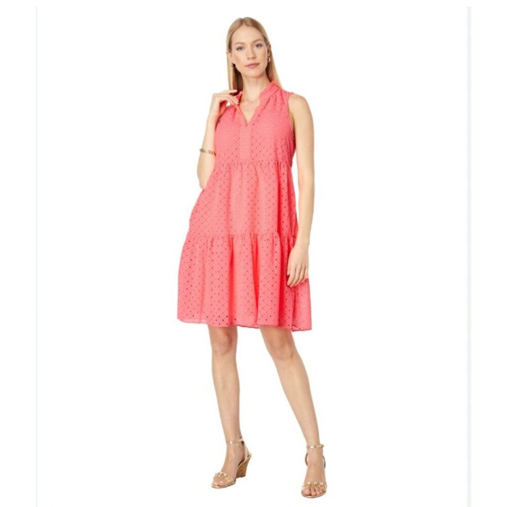Lilly Pulitzer Coral Pink Eyelet Tiered Mini Dress